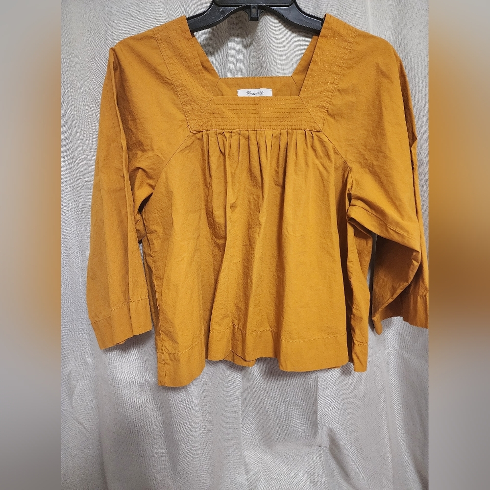 Madewell Square Neck Wide Sleeve Top, Mustard Color, Size XXS - Picture 6 of 12